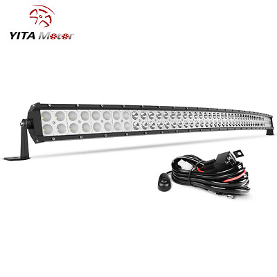 #ad 52quot;inch Curved LED Light Bar Spot Flood Combo Offroad Roof Driving Lamp Wiring