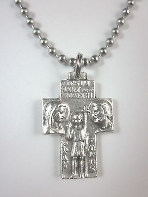 #ad JMJ Holy Family St Christopher Medal Cross Pendant Necklace 24quot; Ball Chain