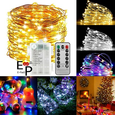 #ad 50 100 LEDs Battery Operated Mini LED Copper Wire String Fairy Lights W Remote
