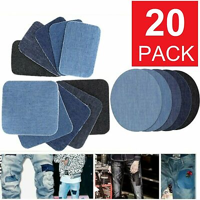 #ad 20pcs DIY Design Iron on Denim Fabric Patches Clothing Jeans Repair Kit 5 Colors