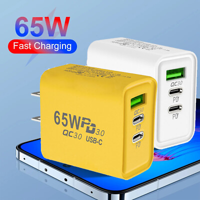#ad 65W Fast Charging Double USB C QC3.0 PD Wall Charger Power Adapter For Phone
