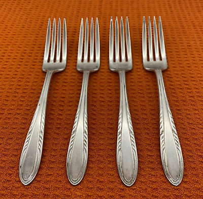 #ad Set 4 National Silver NSC FLAME Pattern Silverplate Dinner Forks Flatware Lot