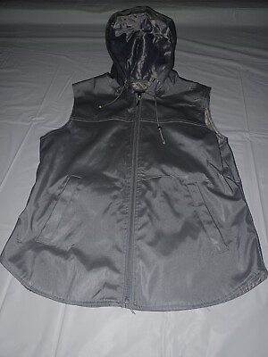 #ad New York amp; Co Hooded Drawstring Zipper Jacket Silver Gray Casual Winter Small
