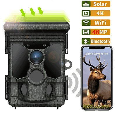 #ad Solar 4K WiFi Bluetooth Hunting Camera 46MP Trail Cam Wildlife Game Night Vision
