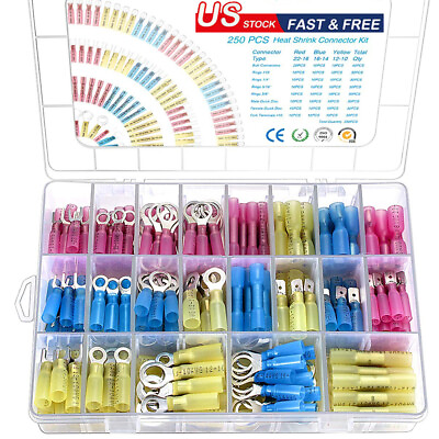 #ad #ad 250PCS Heat Shrink Wire Connectors Electrical Terminals Kit Waterproof Marine US