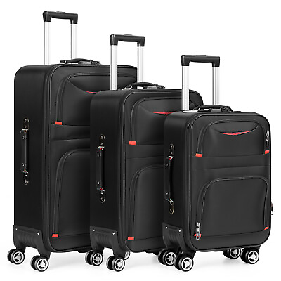 #ad #ad 3 Piece Luggage Set Suitcase Expandable Spinner Softshell 20 24 28 Travel Bags