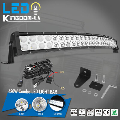 #ad 32inch 420W Curved LED Light Bar Combo Wiring Harness Offroad Truck 4WD ATV SUV