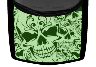 #ad Sugar Skull Tattoo Grunge Hood Truck Wrap Vinyl Car Graphic Decal Light Green US