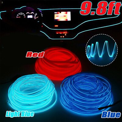 #ad 9.8ft Blue Red LED Car Interior Decor Atmosphere Wire Strip Light Lamps 12V