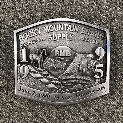 #ad Vtg Rocky Mountain Brake Supply Belt Buckle 15 Year Anniversary 90s Limited 800