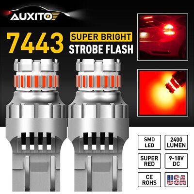 #ad AUXITO T20 7440 7443 Red LED Strobe Flash Blinking Brake Tail Light Parking Bulb