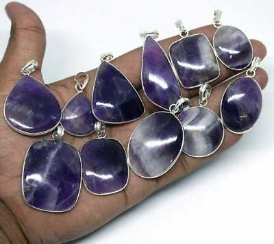 #ad Gift Her Amethyst Gemstone 925 Sterling Silver Plated Wholesale Lot Pendants