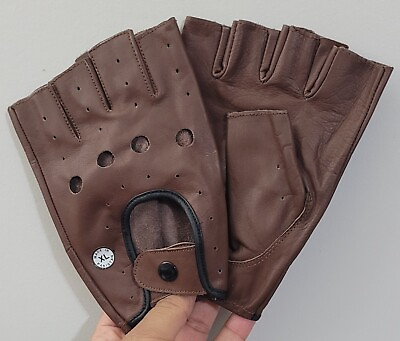 #ad Fingerless Leather Driving Chauffer Cycling Gloves with Knuckle Holes XL Size