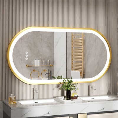 #ad #ad Wisfor Anti fog Led Bathroom Mirror Shatterproof Dimmable Vanity Mirror Gold