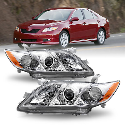 #ad Headlights for 2007 2008 2009 Toyota Camry Chrome Amber Projector LHRH Pairs
