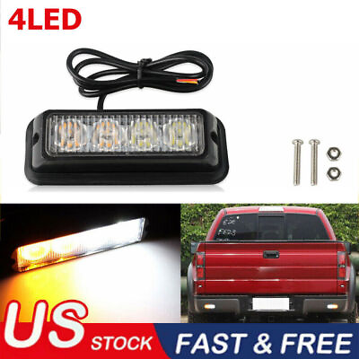 #ad 4 x Amber White 4 LED Truck Emergency Beacon Warnning Hazard Flash Strobe Light