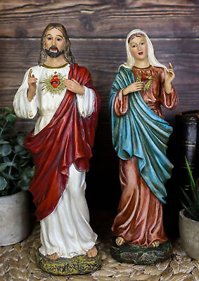 #ad Sacred Heart Of Mary And Jesus Christ Statue Set Catholic Devotional Figurines