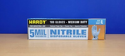 #ad HARDY 68497 NITRILE GLOVES POWER FREE 100 UNITS 5 MIL STRONG LARGE L BOXED