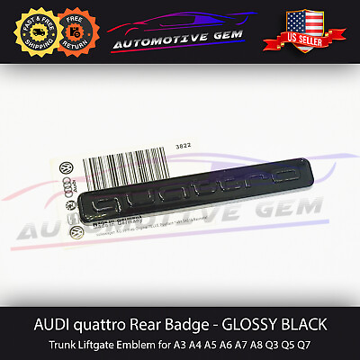 #ad Audi Quattro Emblem Gloss Black 3D Badge Rear Trunk OEM A3 A4 A5 A6 A7 Q3 Q5 TT