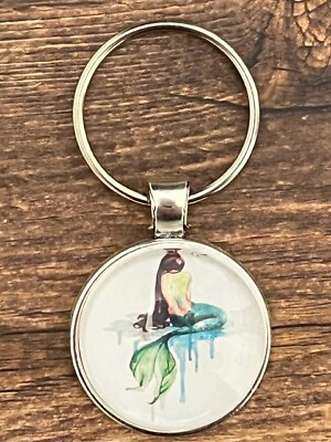 #ad Key Chain Zipper Pull Backpack Watercolor Mermaid Ocean Siren Tail Scale RTS
