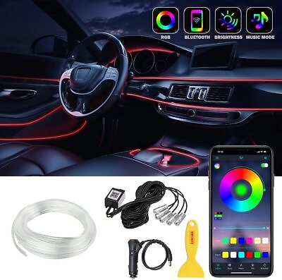 #ad 6M RGB LED Car Interior Fiber Optic Neon EL Wire Strip Atmosphere Light Kit APP