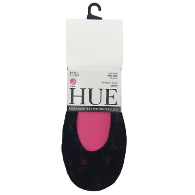 #ad HUE Classic Perfect Edge Liner Socks OS No Show Stretch Women#x27;s Black U12763 NWT
