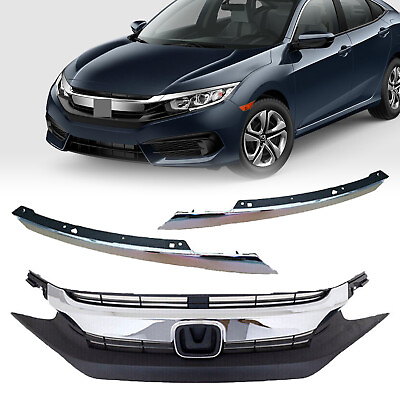 #ad #ad Fit 2016 2017 2018 Honda Civic Front Upper Grille Grill W Chrome Eyelid Molding