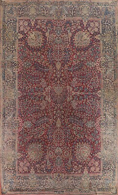 #ad Pre 1900 Antique Floral Vegetable Dye Kirman Hand made Red Wool Area Rug 10#x27;x14#x27;