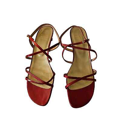 #ad Stuart Weitzman Red Kitten Patent Leather Top Heel sandles 9M. Straps. NWOT