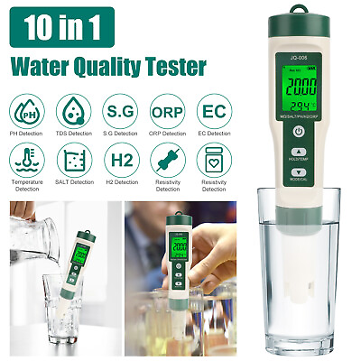 #ad 10 in1 Digital LCD PH TDS EC ORP TEMP SG Salinity Water Quality Tester Meter Pen