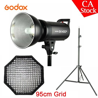 #ad US Godox SK400II 400W Studio Flash Light95cm Grid Softbox2m Light Stand Kit