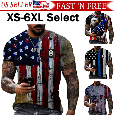 #ad USA Distressed Flag Men T Shirt Patriotic American Police Flag Gym Workout Tee