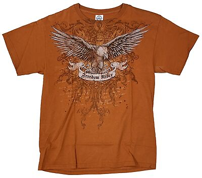#ad Freedom Rider Eagle Banner Biker T shirt Size Medium Burnt Orange 100% Cotton