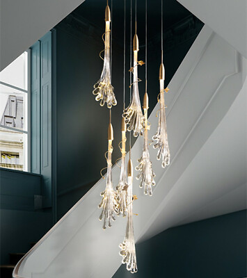 #ad Creative restaurant chandelier luxury LED flower crystal stair pendant lighting