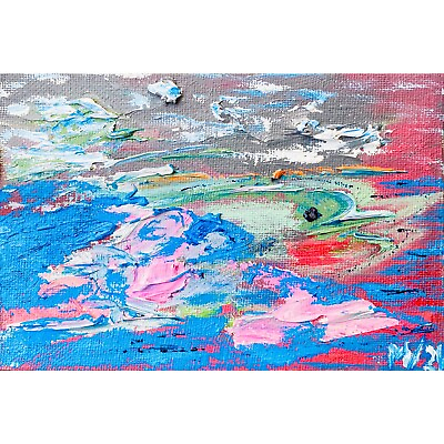 #ad Dolphin Painting Impasto Oil ORIGINAL Art Canvas Art Small 6”by 4” Abstract Arts