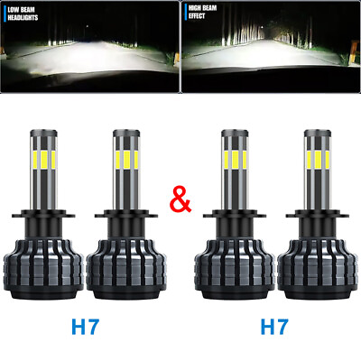 #ad 2 Pairs 360° 6 Sided LED Headlight Bulbs H7 Hiamp;Lo Beam For VW Jetta 06 19 6000K