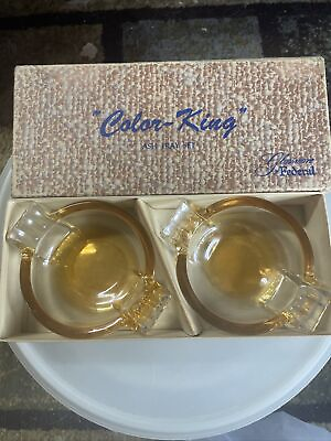 #ad #ad Vintage COLOR KING Ash Tray Set FEDERAL GLASS #402 Tangerine Original Box