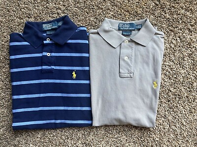 #ad Ralph Lauren Polo Short Sleeve Custom Fit Shirts U PICK Navy Stripe or Grey S