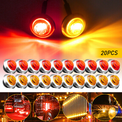 #ad 20PC 3 4quot; Amber Red Truck Trailer Side LEDs Bullet Marker Lights w Chrome Bezels