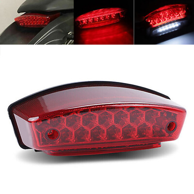 #ad Motorcycle Red Lens LED Tail Brake Light Running Rear Stop License Plate Lamp w