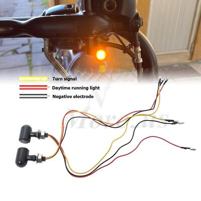 #ad Small Black Motorcycle Turn Signal Brake Light Blinker Red amber Lamp Universal