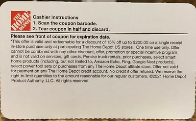 #ad Home Depot 15% OFF Coupon IN STORE USE ONLY good till 05 10 2024
