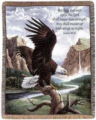 #ad Freedom With Verse Eagle landing on a barren tree Tapestry Throw