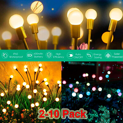#ad 2 10 Solar Garden Lights Firefly Swaying Lamp Outdoor Waterproof Landscape Decor