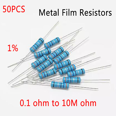 #ad 1 2W Metal Film Resistors 1% Tolerance 0.1 ohm to 10M ohm Available （Pack of 50）