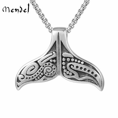 #ad MENDEL Amulet Killer Whale Tail Pendant Necklace Charm Stainless Steel Jewelry