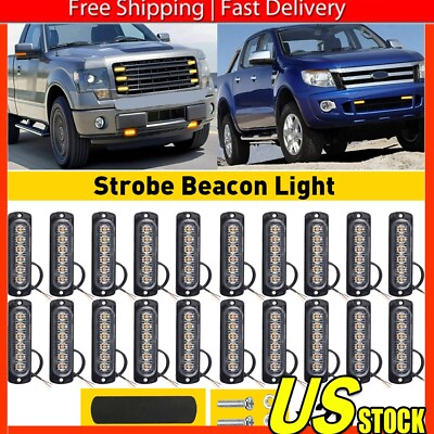 #ad 20 X Yellow 6LED Truck Emergency Beacon Car Warning Hazard Flash Strobe Light