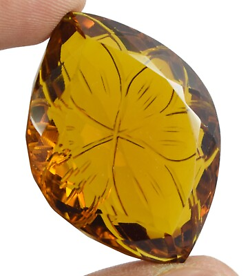 #ad Certified 151 Ct Marquise Shape Carved Brazilian Yellow Citrine Loose Gemstone