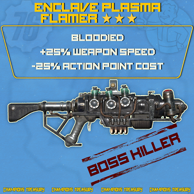#ad PC ⭐⭐⭐ BLOODIED 25% WEAPON SPEED 25% AP Cost ENCLAVE PLASMA FLAMER BARREL
