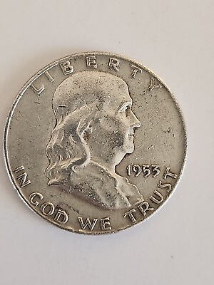#ad 1953 D Silver Benjamin Franklin Half Dollar Coin 90% Silver